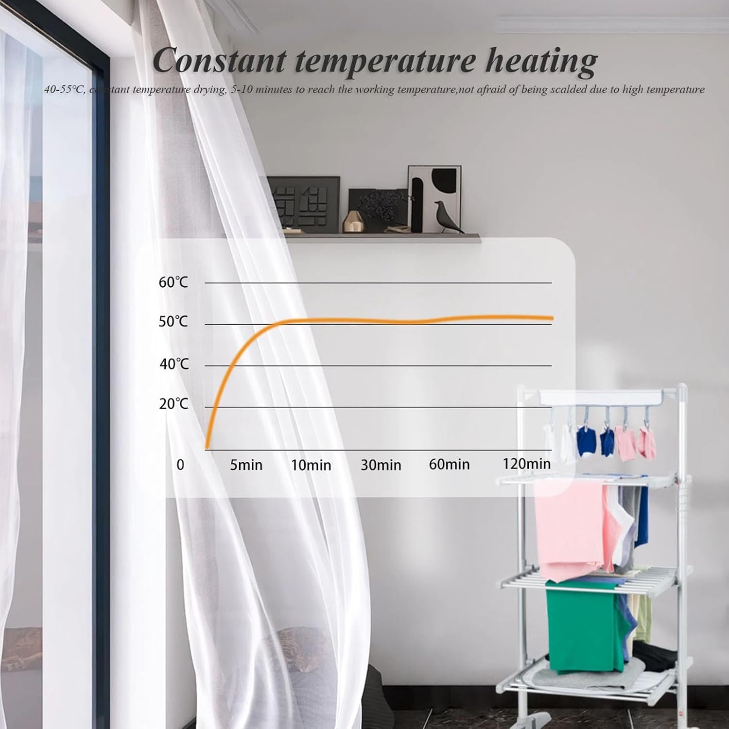 Folding Electric Heated Clothes Drying Rack,Free Standing Laundry Drying Rack,Collapsible Heating Garment Dryer Towel Rail Space Saving for Home Indoor Outdoor