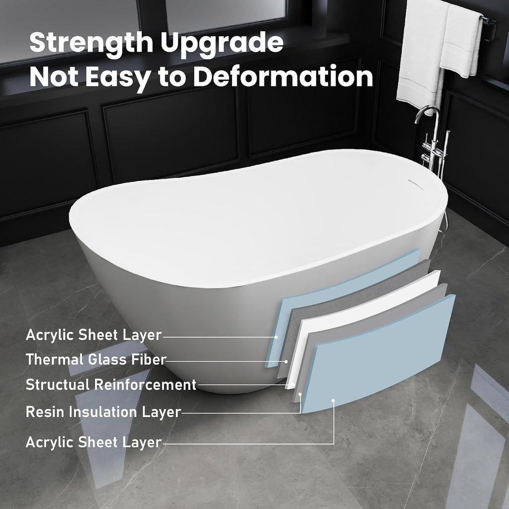 59' High-Back Acrylic Freestanding Bathtub, Stand Alone Tub, Soaking Tubs for Bathroom, Free Standing Tub with Integrated Overflow and Drain, cUPC Certified, Gloss White