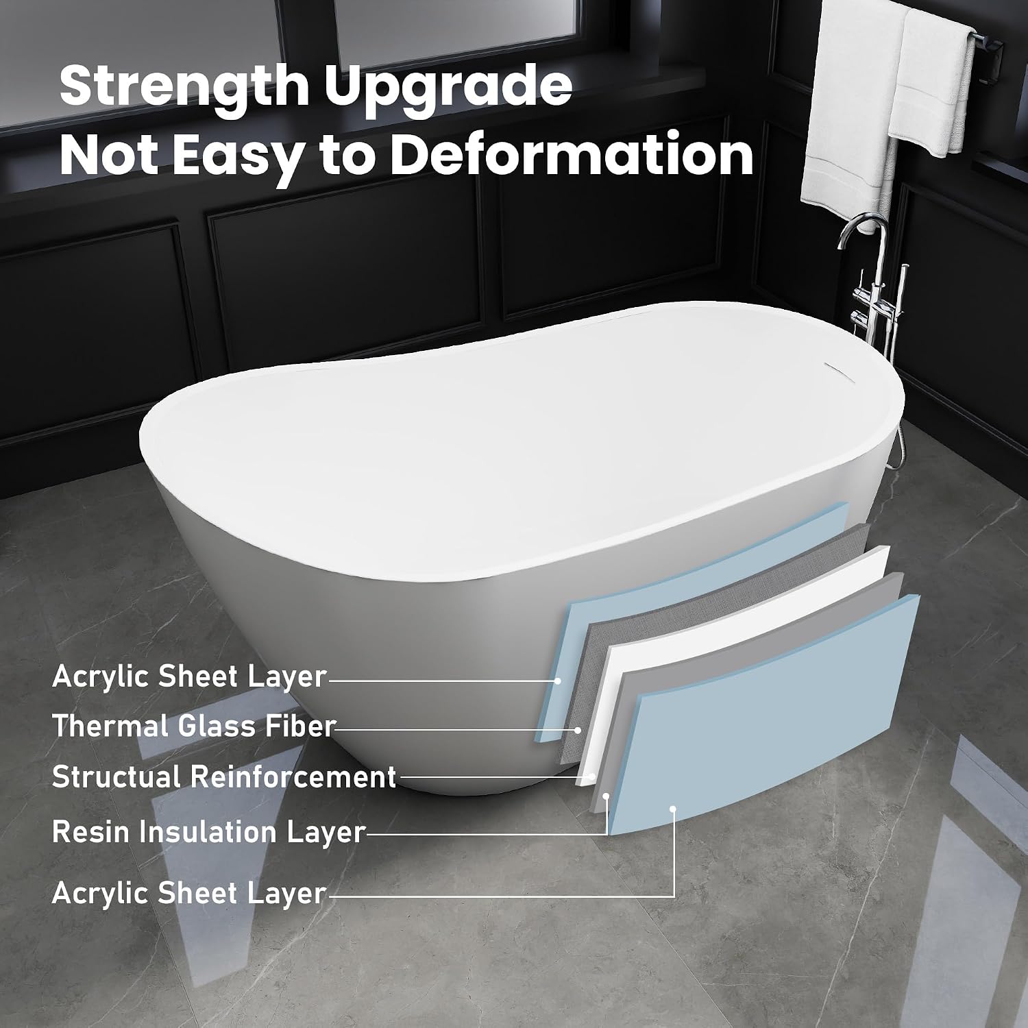 59' High-Back Acrylic Freestanding Bathtub, Stand Alone Tub, Soaking Tubs for Bathroom, Free Standing Tub with Integrated Overflow and Drain, cUPC Certified, Gloss White