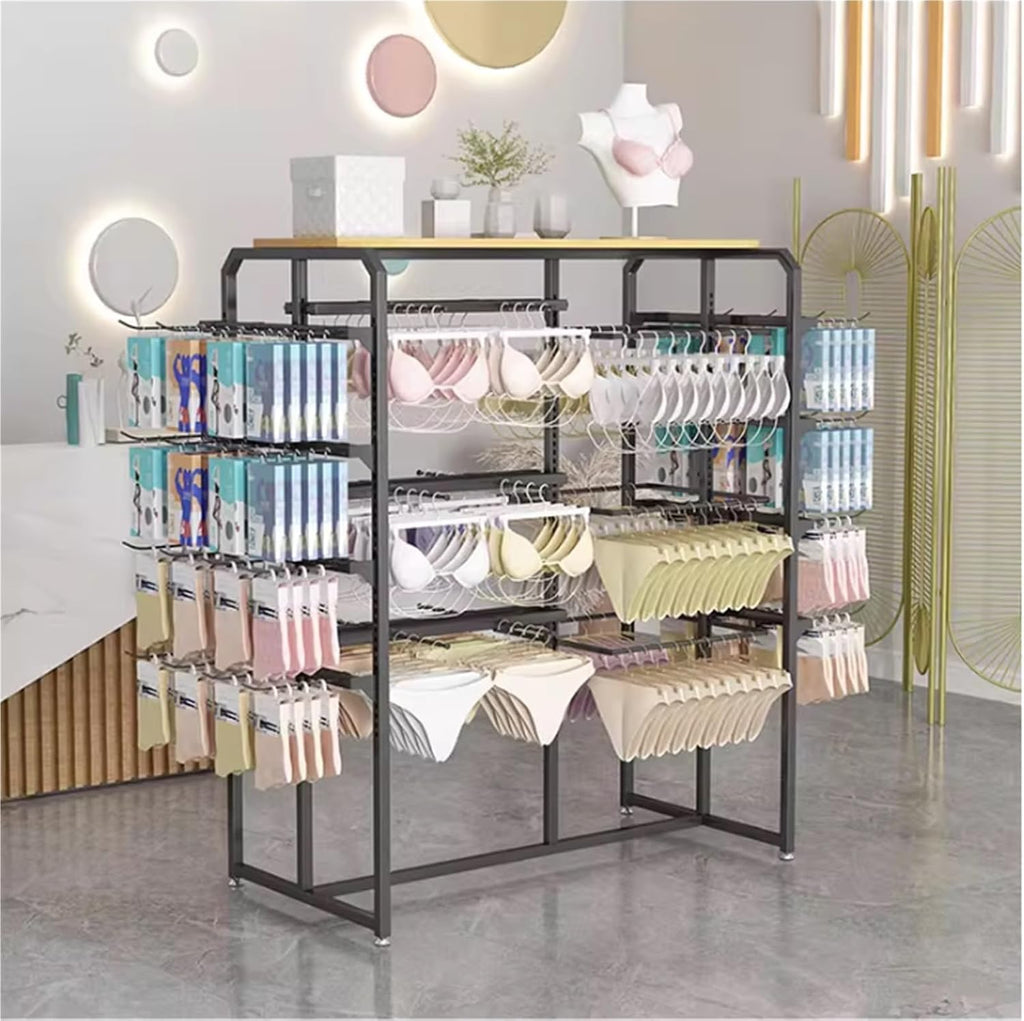 Metal Retail Organizer Clothing Store Shelf, Heavy-duty, Commercial Lingerie Garment Rack, Underwear Sock Display Stand, for Bras, Shorts, Hats, 100 * 45 * 135cm(Black)