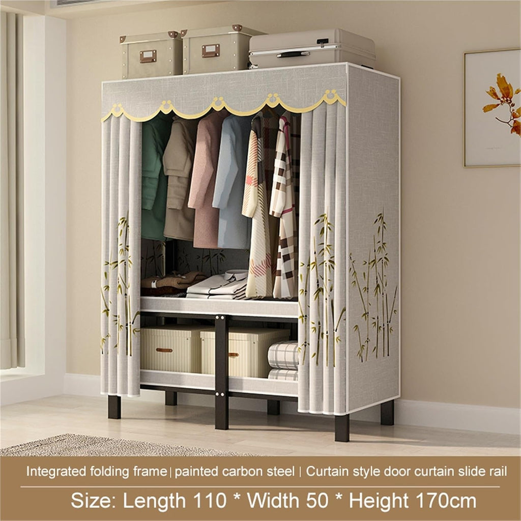 Heavy Duty Portable Closet, Portable Closet Rack,Foldable Wardrobe Closet With Cover,Freestanding Clothing Rack,Closet Organizer System,for Bedrooms, Apartments, Rental Properties(110CM)