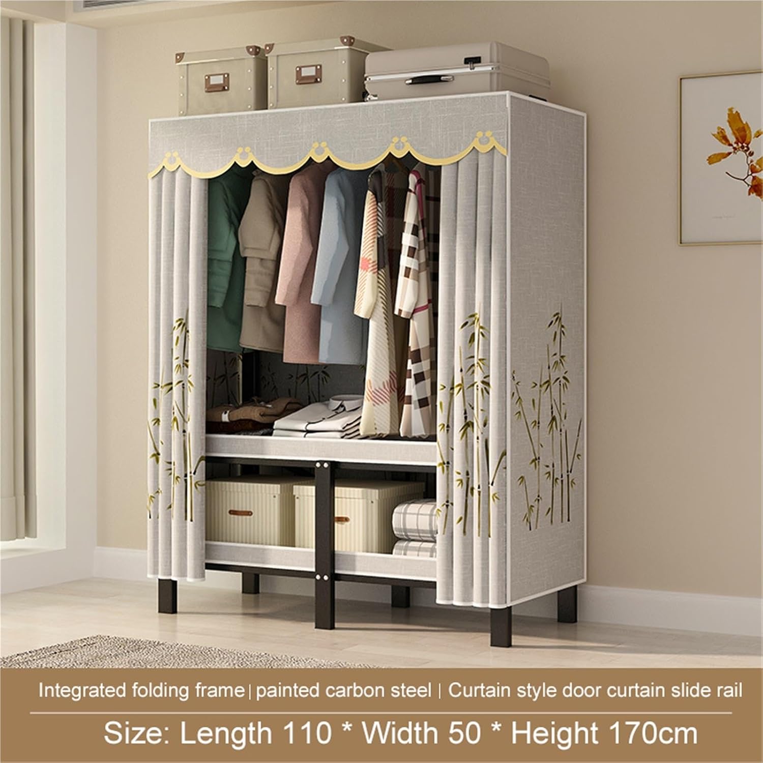 Heavy Duty Portable Closet, Portable Closet Rack,Foldable Wardrobe Closet With Cover,Freestanding Clothing Rack,Closet Organizer System,for Bedrooms, Apartments, Rental Properties(110CM)