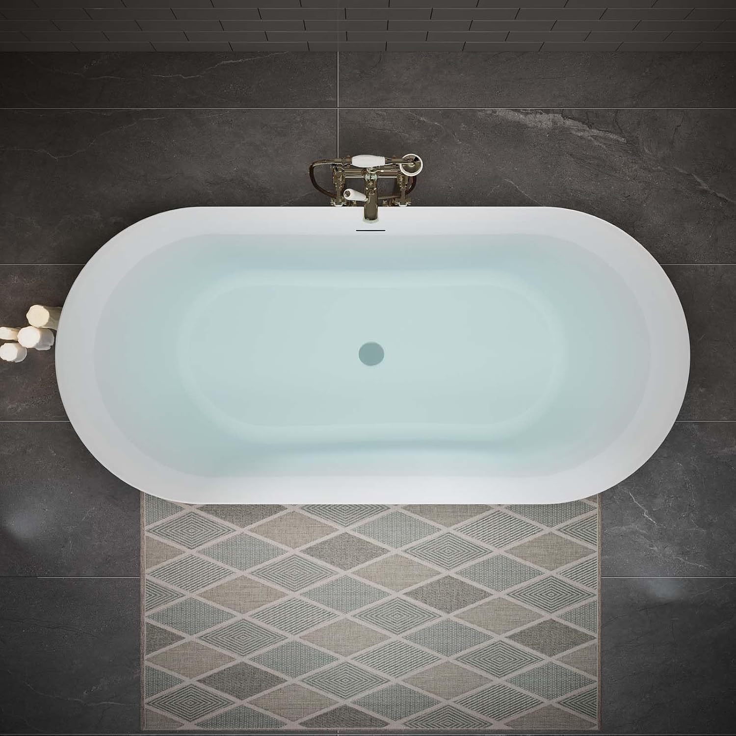 59' Acrylic Freestanding Bathtub White, Oval Shape Soaking Tub with Pop-up Chrome Drain, Free Standing Bathtubs CUPC Certified