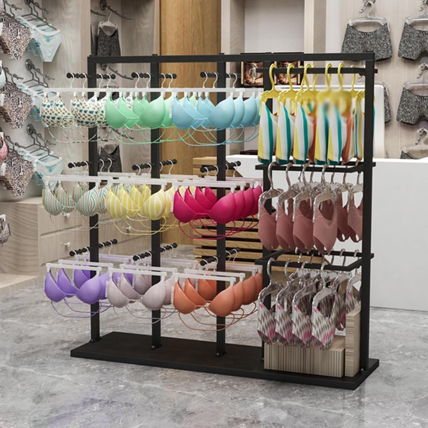 Customize what you need Freestanding Clothing Store Organizer Rack, Underwear Rack, Retail Store Scarf Panty Shorts Bra Hijab Silk Shawl Display Stand for Bouti(Black a 130X40X130CM)