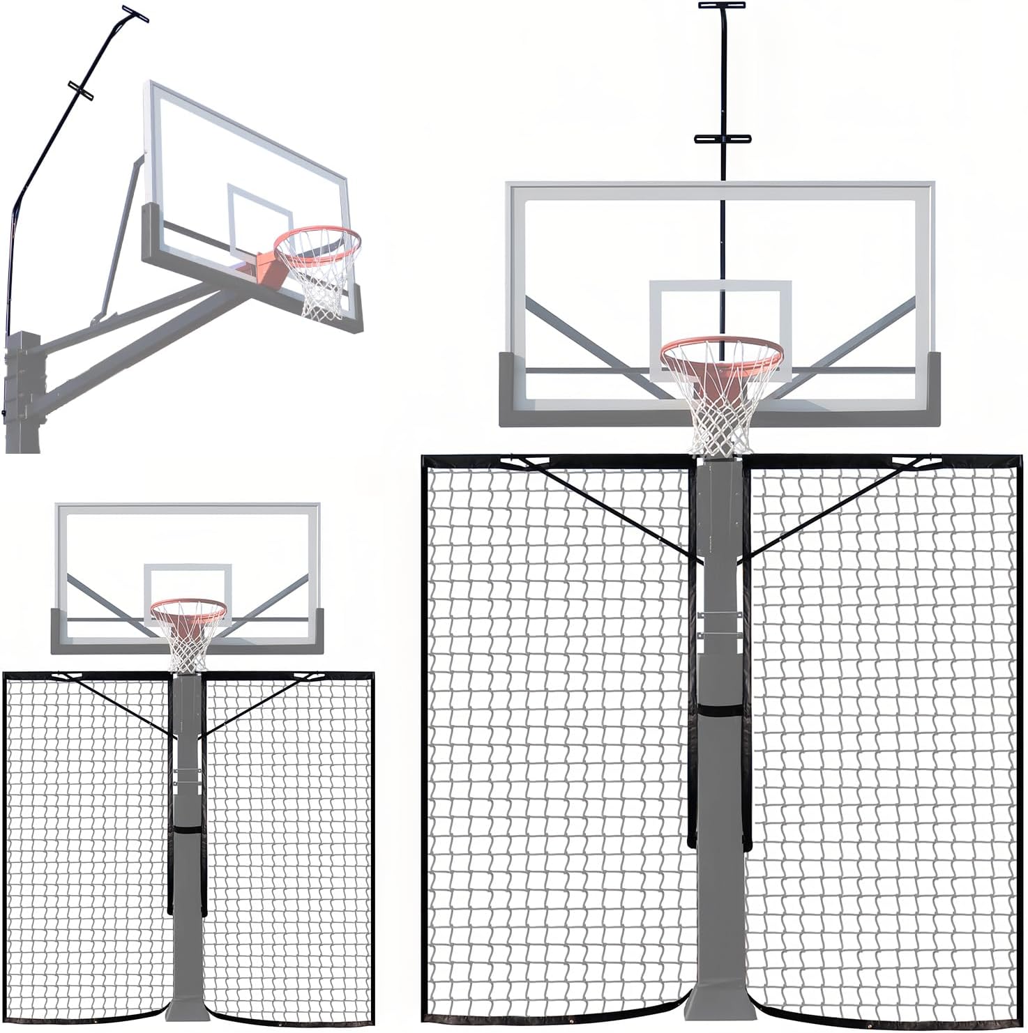 Basketball 2-in-1 Backstop Net+Light Mount System, Standalone Backstop Net, Standalone Light Mount Frame for Backyard Family Play, Fits Standard Hoops(Light NOT Included)