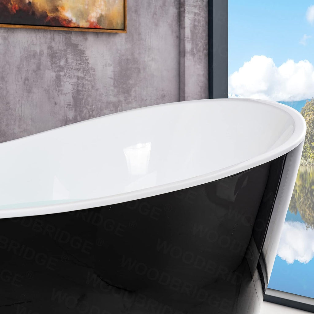 WOODBRIDGE 67' Acrylic Freestanding Bathtub Contemporary Soaking Tub with Brushed Nickel Overflow and Drain,Black,B1815-BN