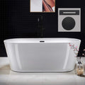 WOODBRIDGE 67' Acrylic Freestanding Bathtub Contemporary Soaking White Tub with Matte Black Overflow and Drain，B0013-MB