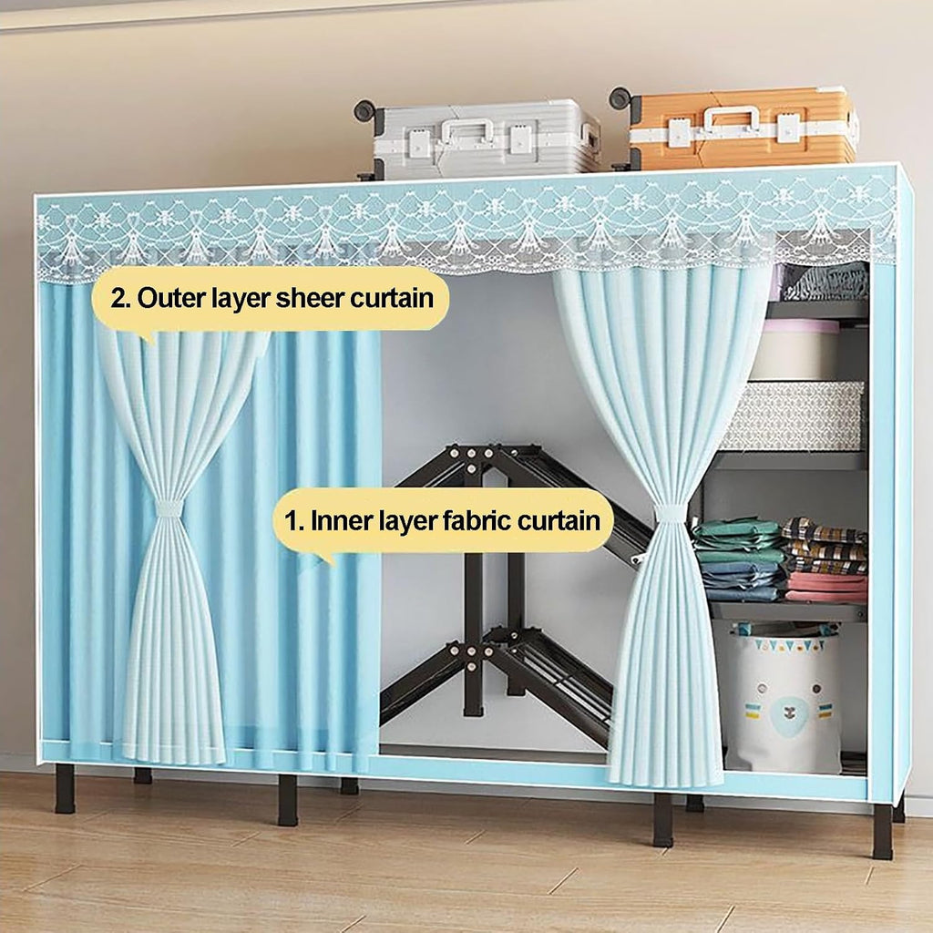 Foldable Portable Wardrobe Closet With Cover, Metal Clothes Rack, Covered Garment Rack For Hanging Clothes, Clothing Coat Storage Organizer(Orange,170cm/66.9inch)