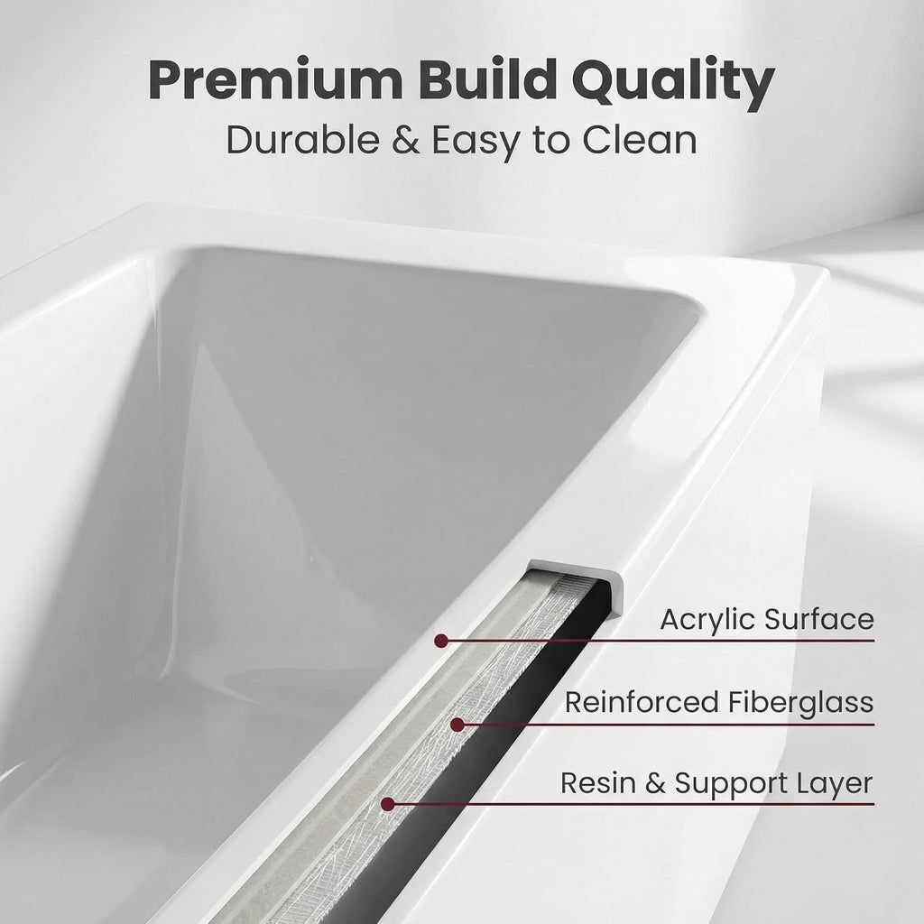 67' Whirlpool Bathtub, Jetted Hydrotherapy Tub with 7 Adjustable Jets & Glass Panel, 89-Gallon 3-Side Apron Alcove Soaking Tub in White