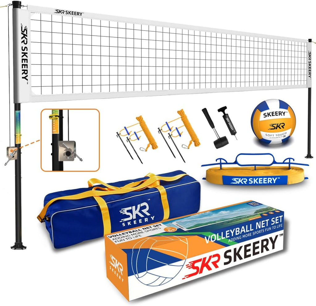 SKEERY Outdoor Heavy Duty Volleyball Net Set, Anti-Sag Design, Adjustable Aluminum Poles, Portable Volleyball Net for Backyard,Grass and Beach