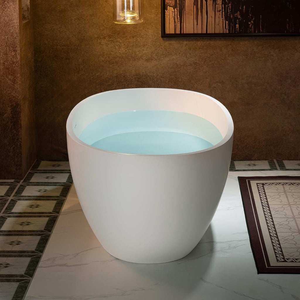 WOODBRIDGE 55 Stone Resin Freestanding Soaking Tub, Modern Oval Solid Surface Bathtub with Integrated Slotted Overflow & Drain, Matte White, B0043
