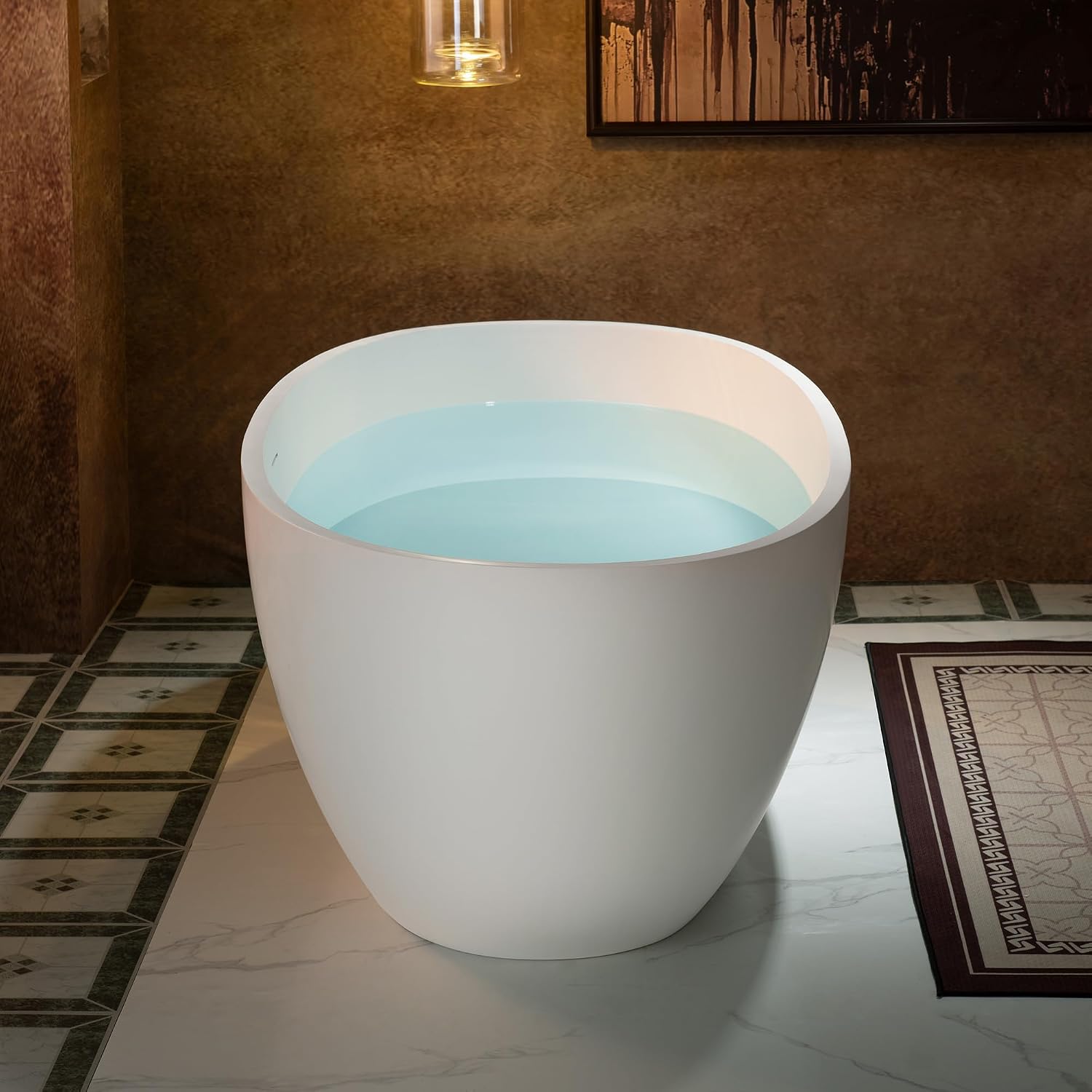WOODBRIDGE 55 Stone Resin Freestanding Soaking Tub, Modern Oval Solid Surface Bathtub with Integrated Slotted Overflow & Drain, Matte White, B0043