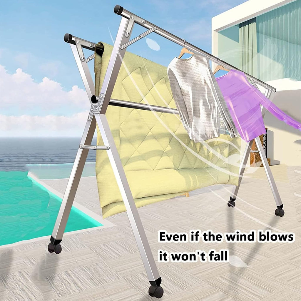 Heavy Duty Retractable Drying Rack - 2.4m Collapsible Stainless Steel Clothes Airer, Indoor/Outdoor Folding Garment Rack, Space-Saving Clothes Rail, Easy Installation