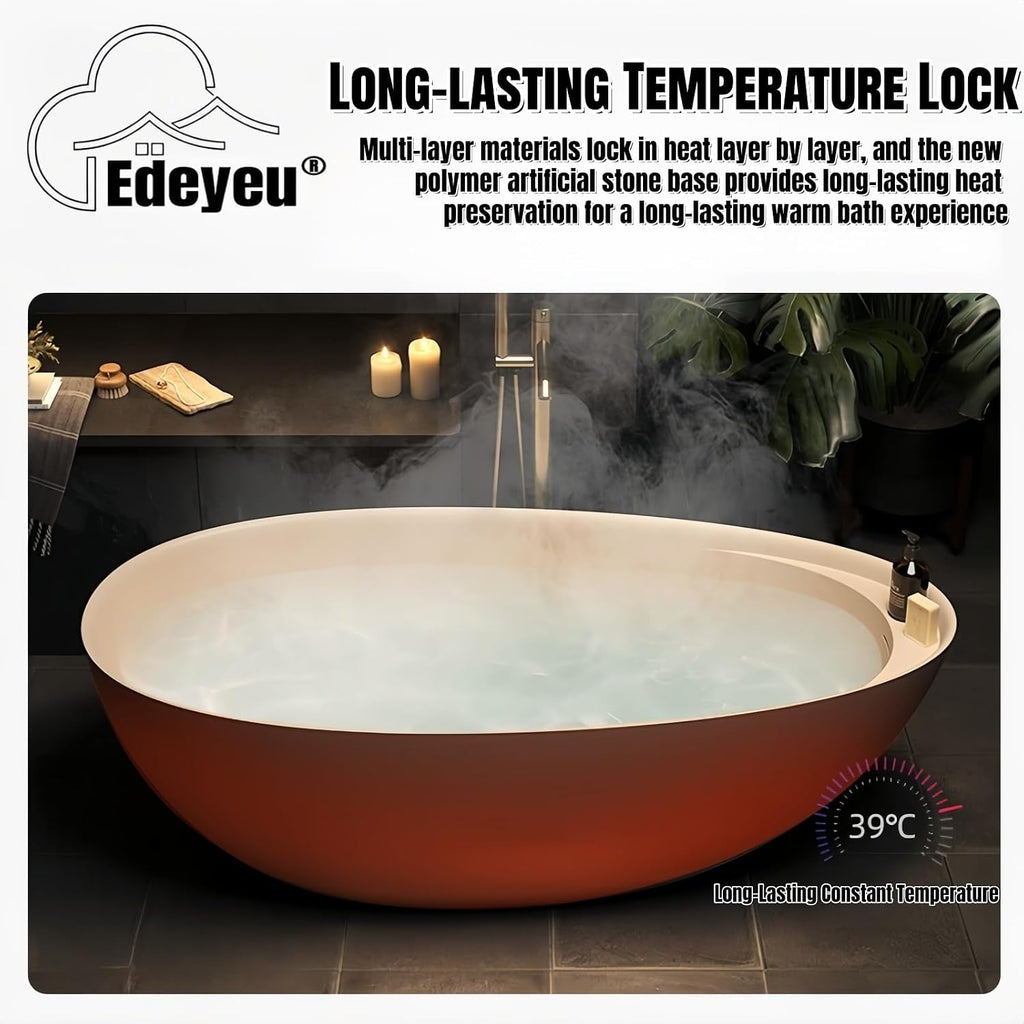 Freestanding Bathtub - Oval Solid Surface Bathtub, Ergonomic Soaker Tub, Modern Extra Deep Stand Alone Tub, with Drain, Suitable for Apartments, Villas, Hotels (Green, 68')