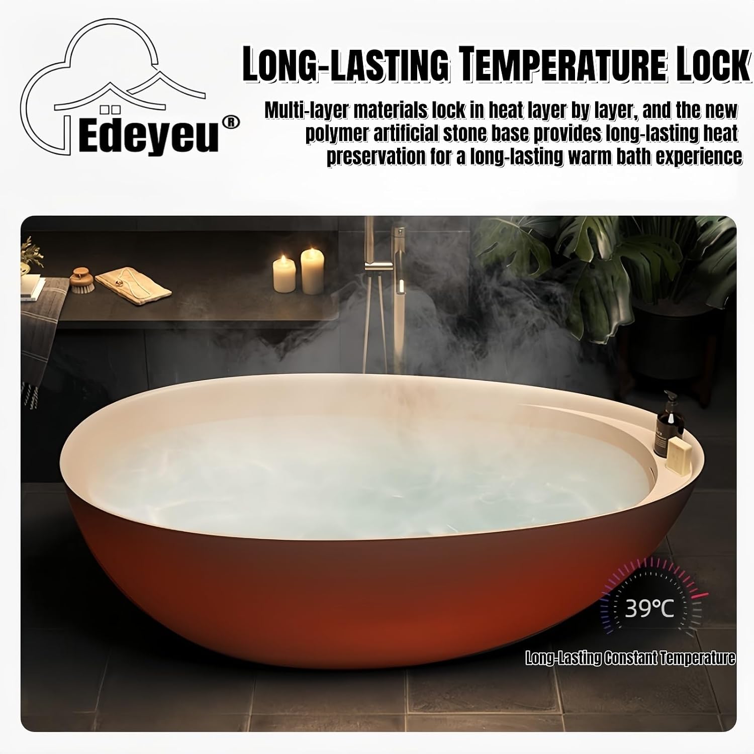 Freestanding Bathtub - Oval Solid Surface Bathtub, Ergonomic Soaker Tub, Modern Extra Deep Stand Alone Tub, with Drain, Suitable for Apartments, Villas, Hotels (Green, 64')