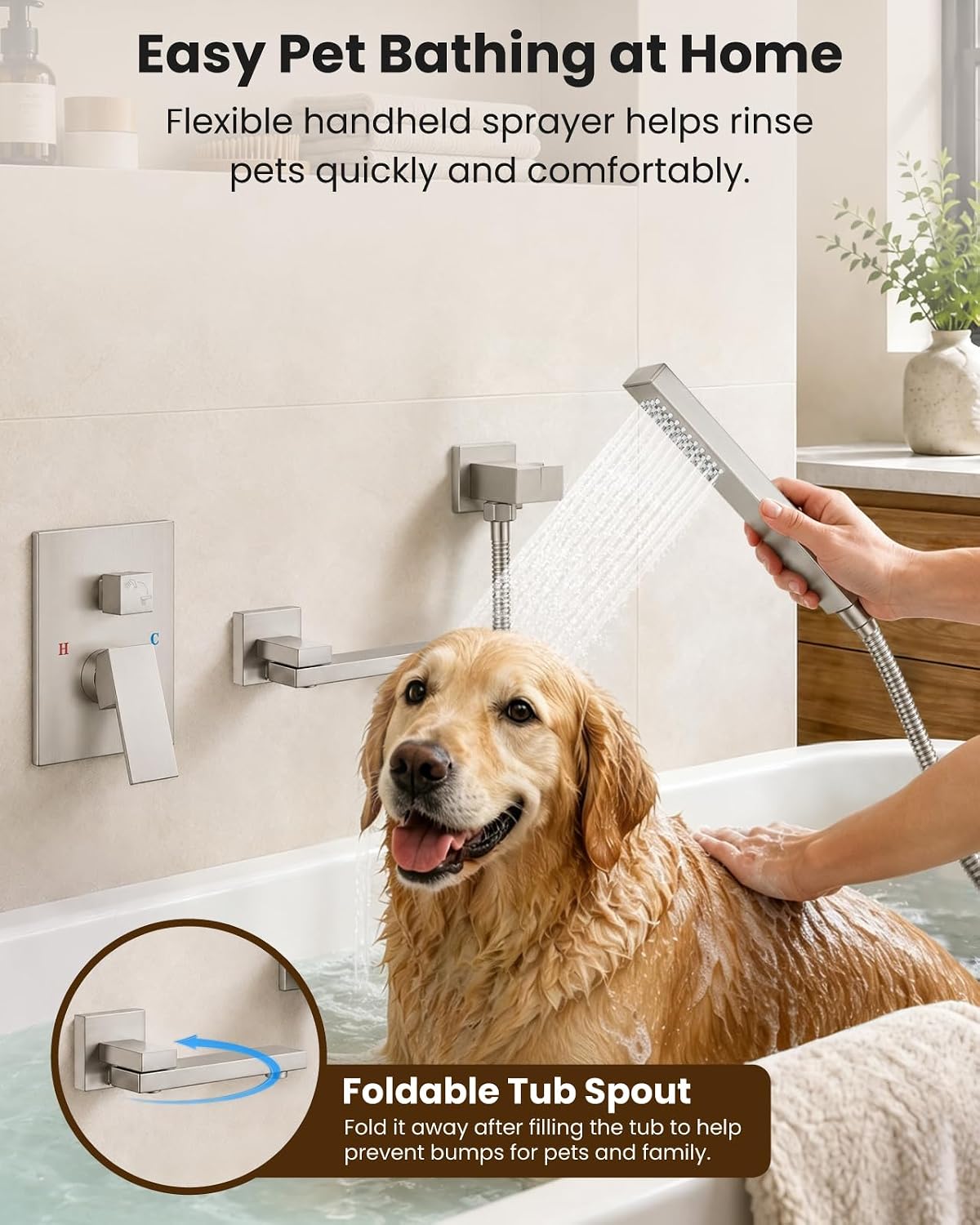 gotonovo Wall Mounted Bathtub Faucet with Hand Held Sprayer,Tub Shower Faucet Set,Single Handle Bathroom Shower System Mixer for Tub,Rough-In Valve Included Swivel Tub Spout Brushed Nickel