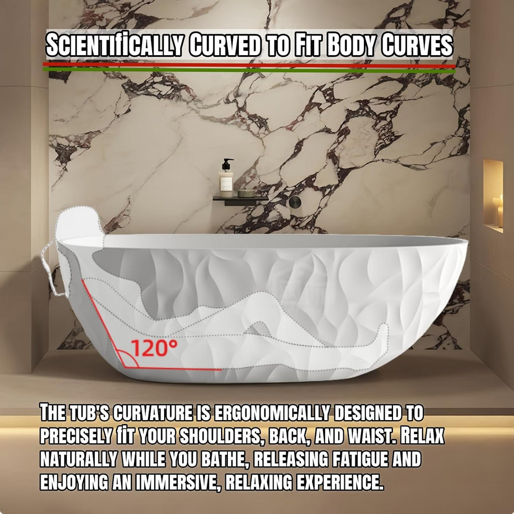 64' Edeyeu Luxury Freestanding Bathtub - Modern Soaker Tub Made of Premium PMMA Solid Surface, Extra Deep Freestanding Tub, Durable Stand Alone Bathtub for Contemporary Bathroom Design Beige