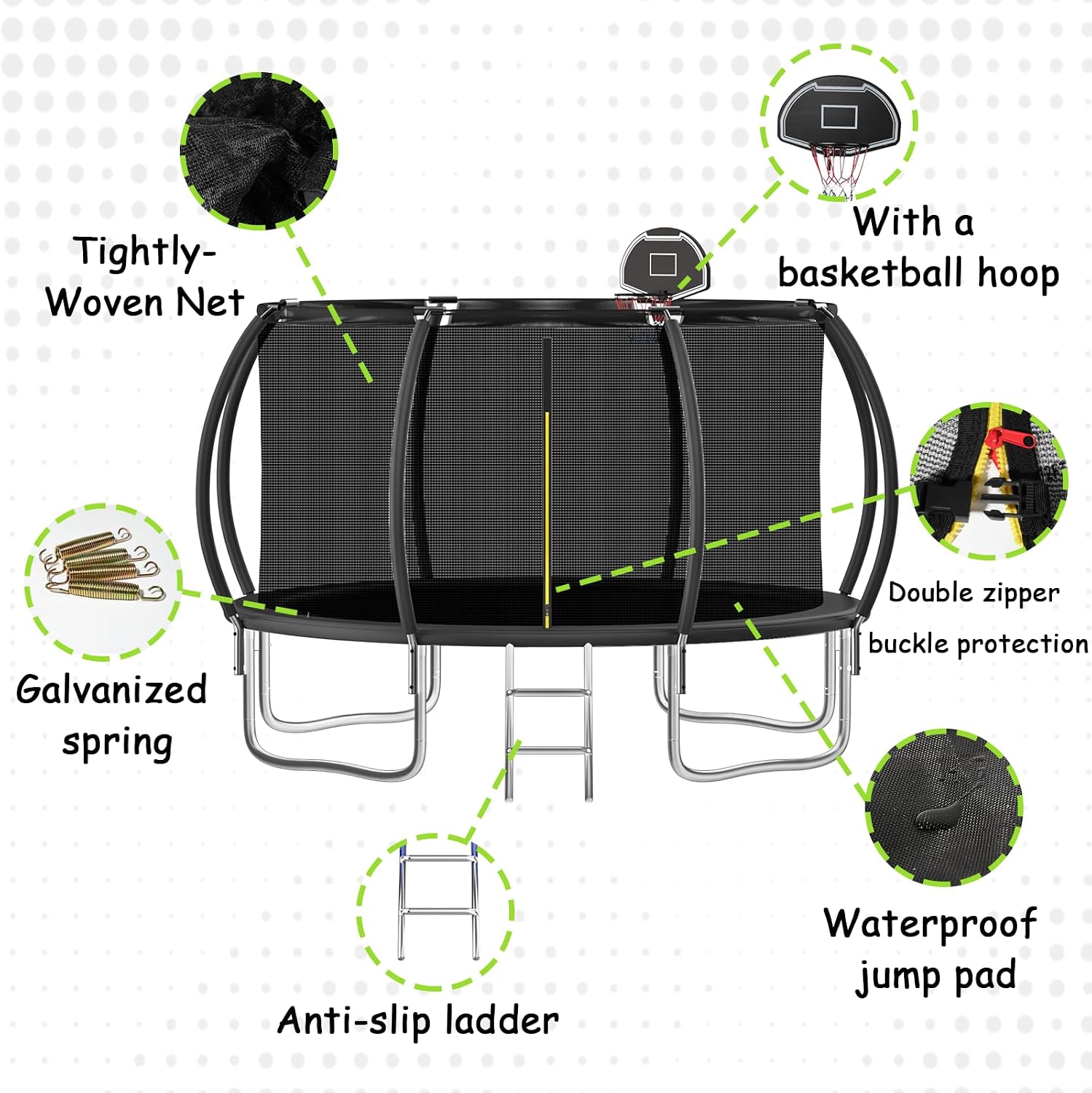 Tranpoline 10FT 12FT 14FT 16FT Tranpoline for Kids with Safety Enclosure Net Recreational Tranpoline for Adults ASTM Approval Backyard Outdoor Tranpoline with Basketball Hoop