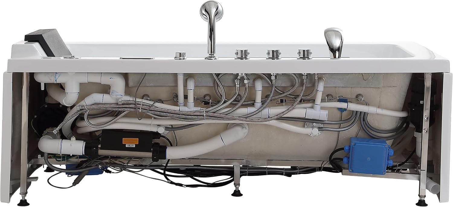 Empava Acrylic Whirlpool Bathtub, 67' Jetted Tub with Heater, Hydro Massage & Chromatherapy, White Modern Freestanding Jetted Air Bathtub