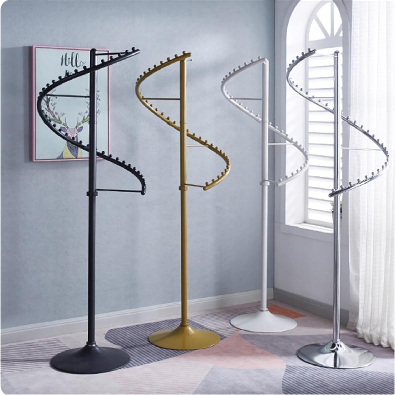 Spiral Round Garment Rack, Metal, Commercial Clothes Display Stand, Heavy Duty, 360° Rotating, for Retail Boutiques Home, Laundry Room, 71 * 17.7in(Gold)