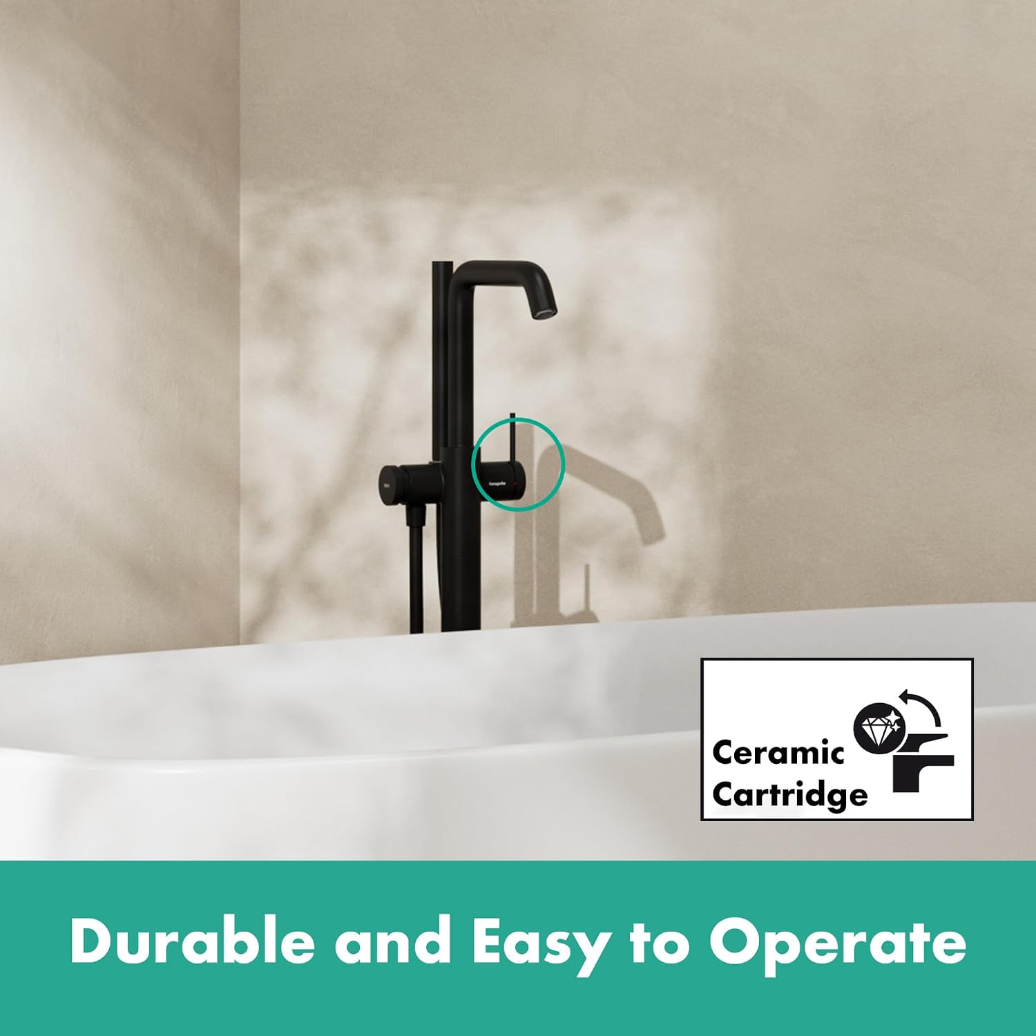 hansgrohe Tecturis S -Handle 39-inch Tall Freestanding Bathtub Faucet with Handshower in Matte Black, 73440671