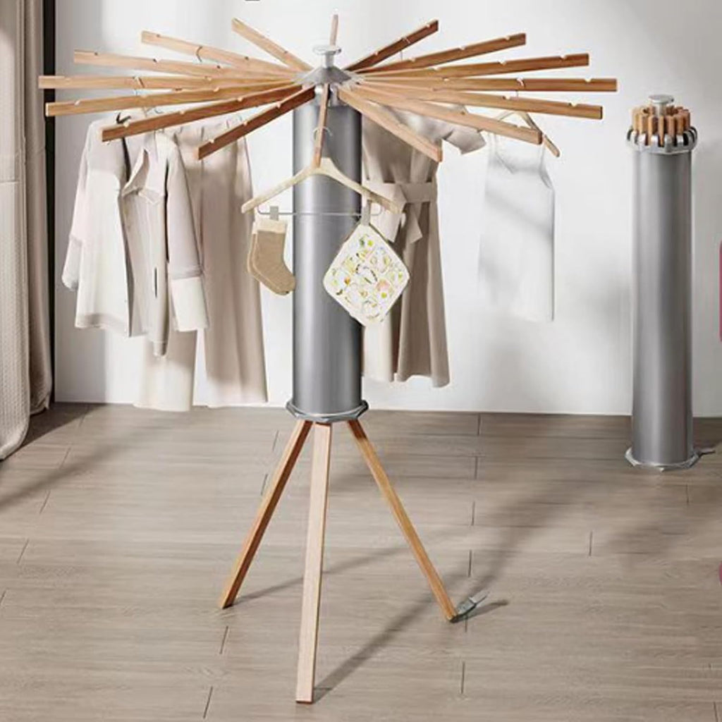 Tripod Clothes Drying Rack,Foldable Laundry Stand/Collapsible Garment Rack- 360° Rotation, High Laundry Drying Rack With16 Poles/Pedal Buckle/Bearing 30kg,White