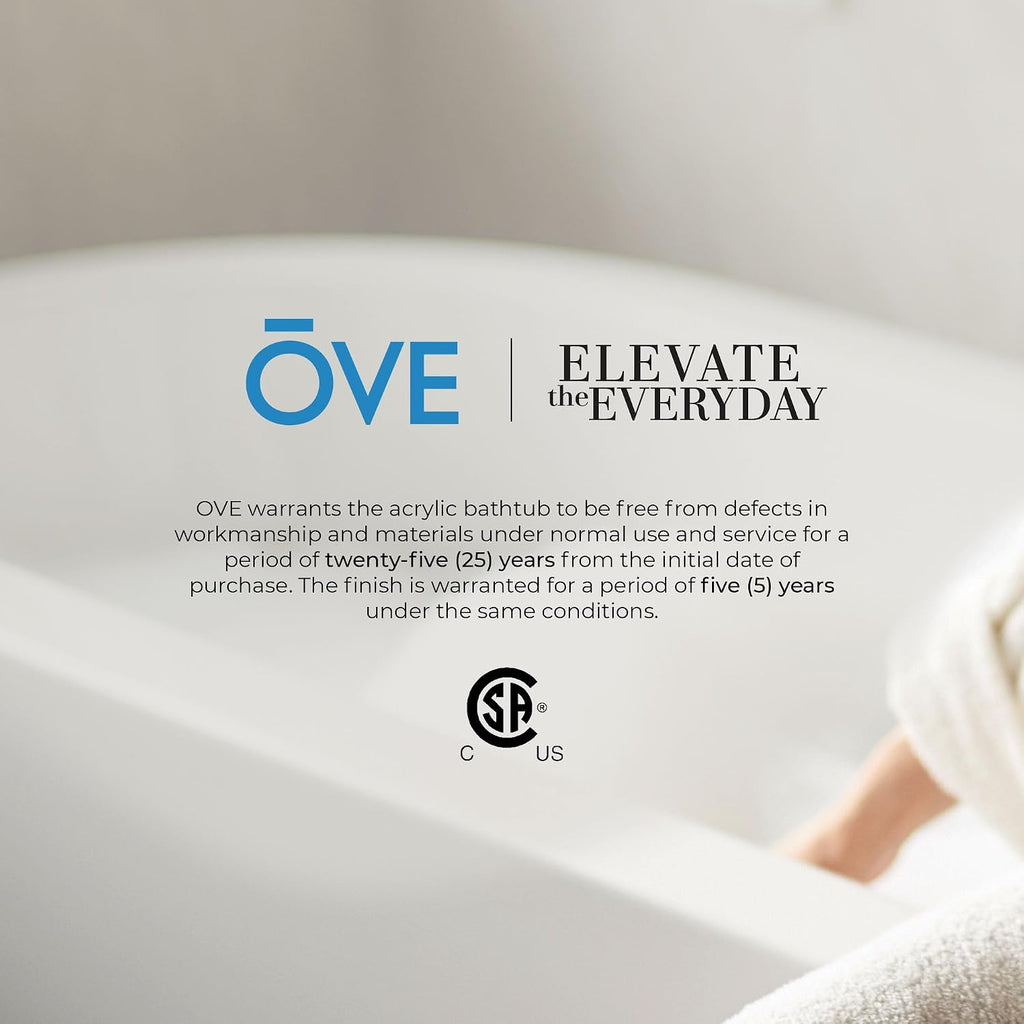 OVE Decors Ayago 66 in. Solid Surface Freestanding White Acrylic Soaking Bathtub, with Overflow and White Pop-up Drain