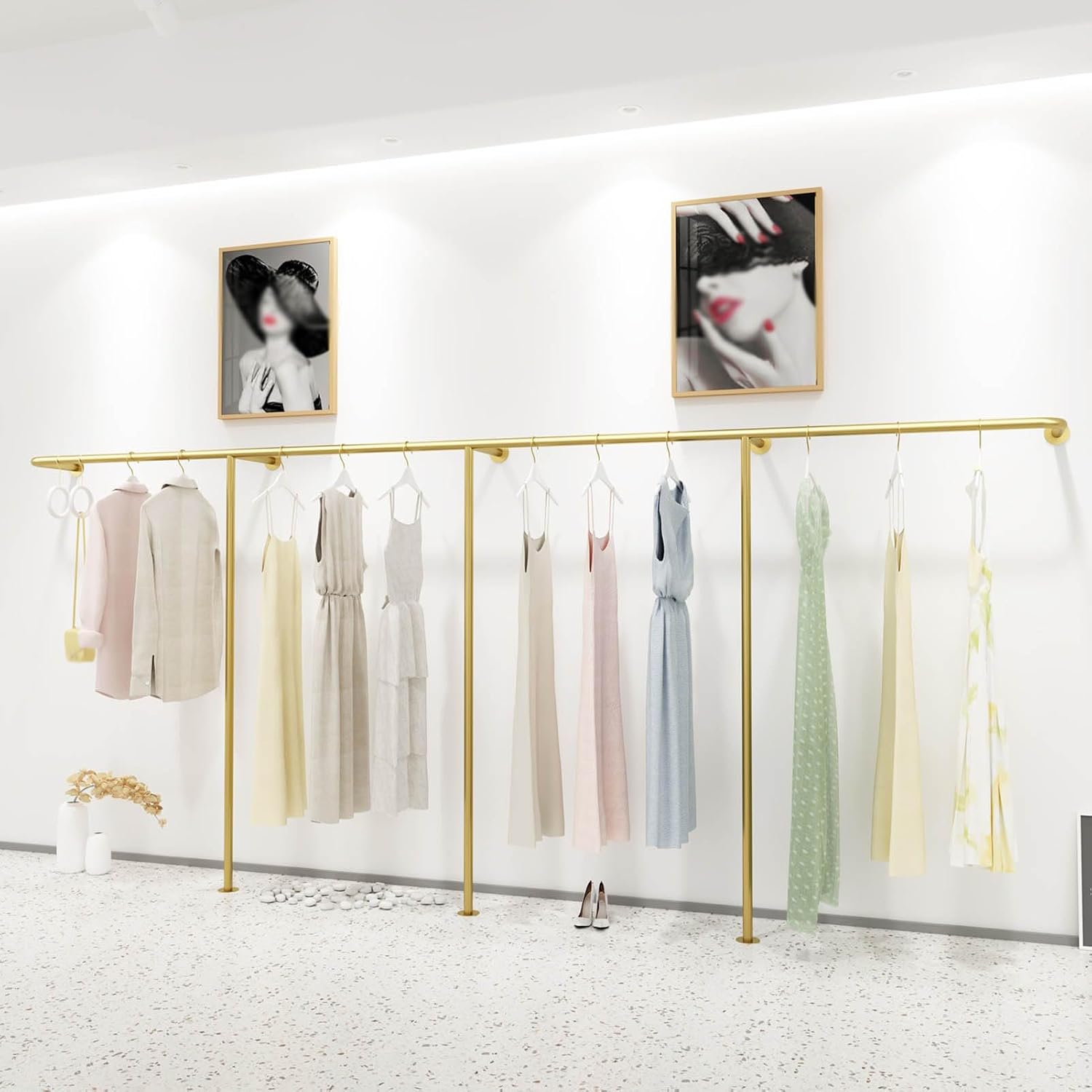 Wall Mounted Industrial Pipe Clothing Rack，home Retail Boutique Clothing Display Stand, Commercial Coat Rack Metal Bedroom Clothing Rod Garment Rack，clothing Hanging Rod for Closet Storage