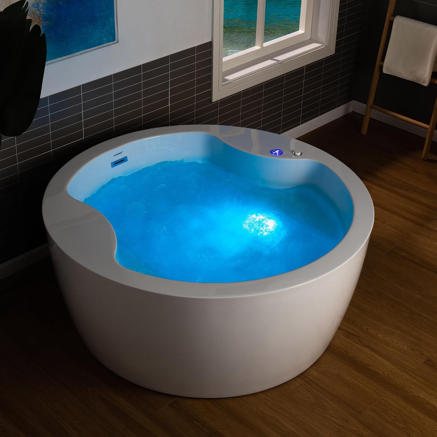 WOODBRIDGE Spacious 59' Whirlpool and Air Bath Heated Soaking Tub with Adjustable Speed Air Blower, LED Control Panel, Integrated Seat, BJ061