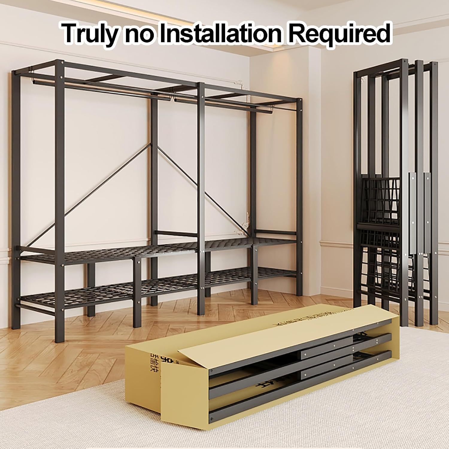 Portable Wardrobe Closet With Cover, Foldable Clothe Rack, Garment Rack For Hanging Clothes, Metal Clothes Storage Closet Organizer, Rack Shelf, For Bedroom(White,170cm/66.9inch)