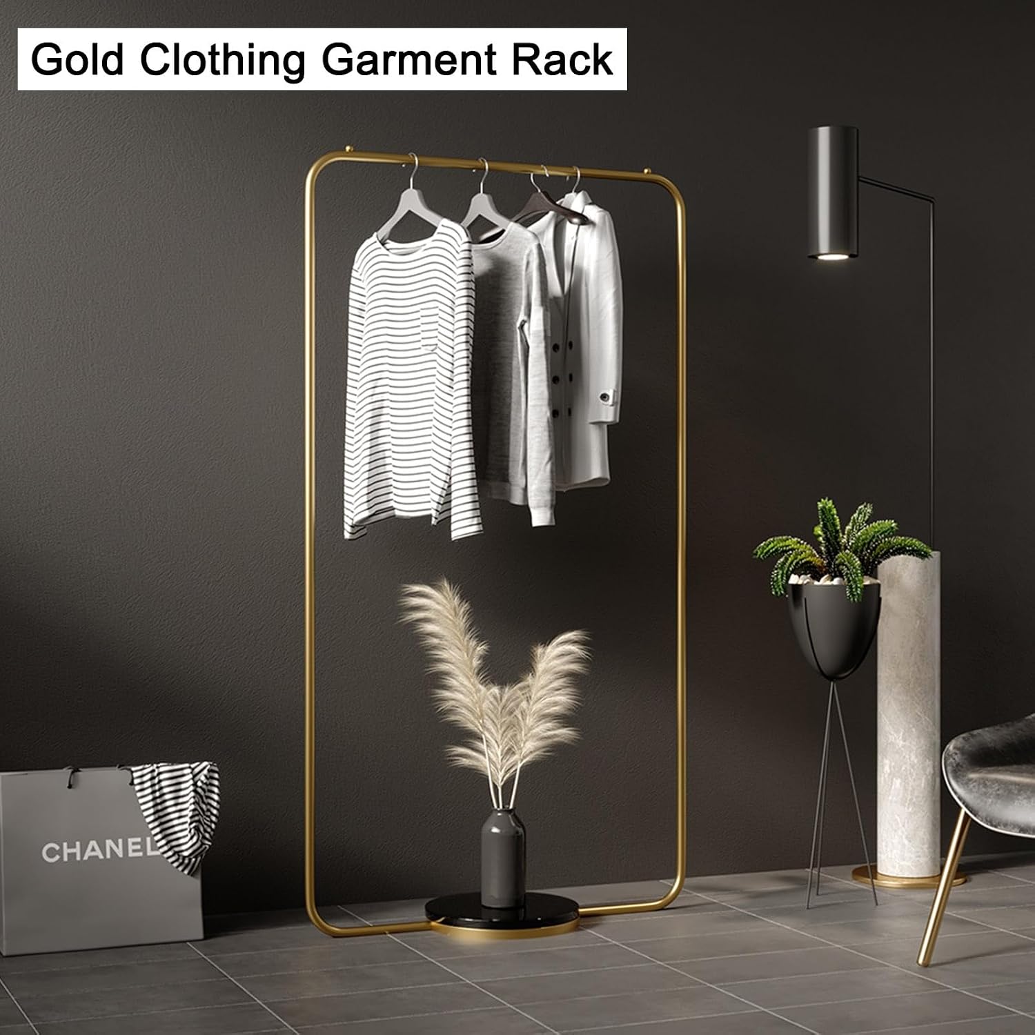 Garment Rack Gold, Metal Heavy Duty Clothes Rack Freestanding Wardrobe Storage Rack With Single Rods For Bedrooms, Clothing Store, Laundry Room, Living Room(Gold (Black Marble),39.4in)