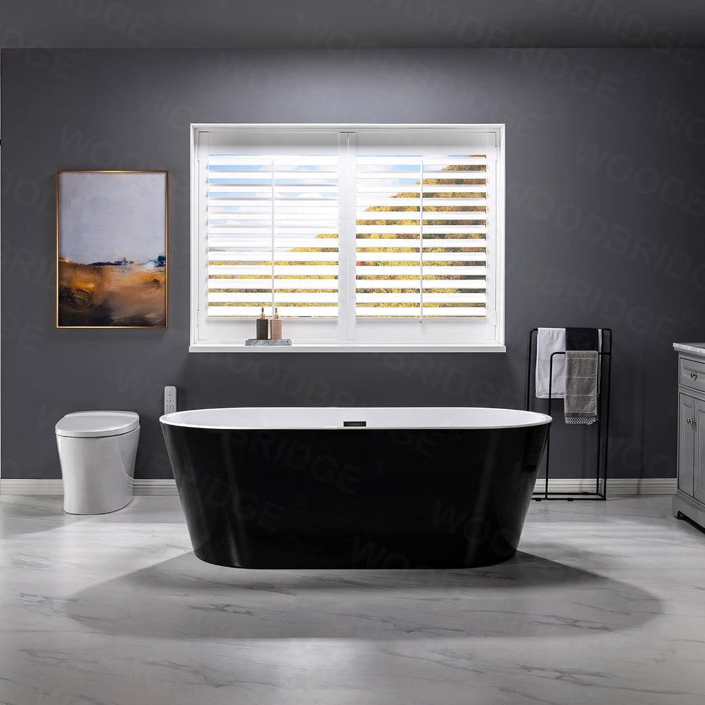 WOODBRIDGE 67' Acrylic Freestanding Bathtub Contemporary Soaking Tub, Black Acrylic(Matte Black Drain/Overflow),BTA1813-MB