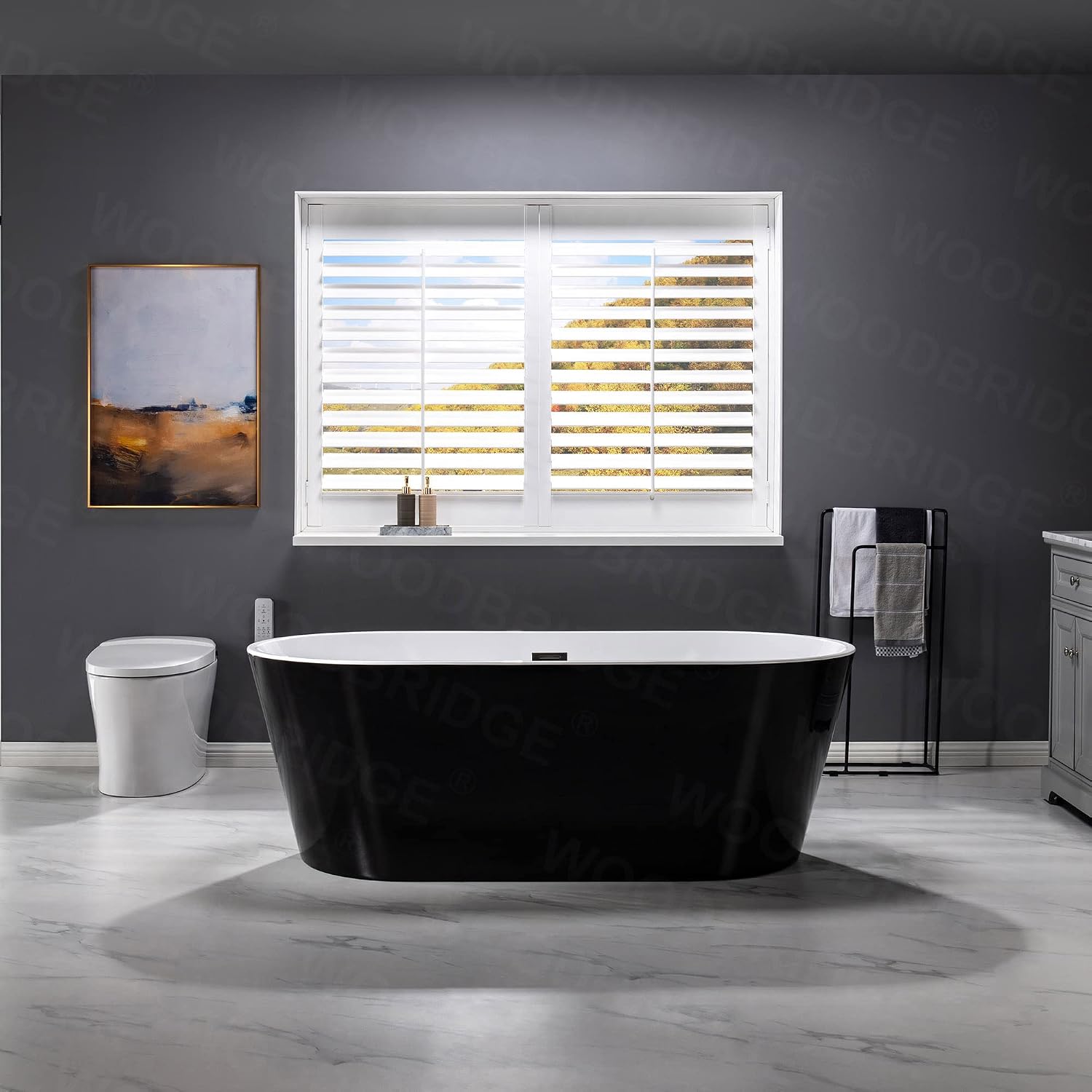 WOODBRIDGE 67' Acrylic Freestanding Bathtub Contemporary Soaking Tub, Black Acrylic(Matte Black Drain/Overflow),BTA1813-MB