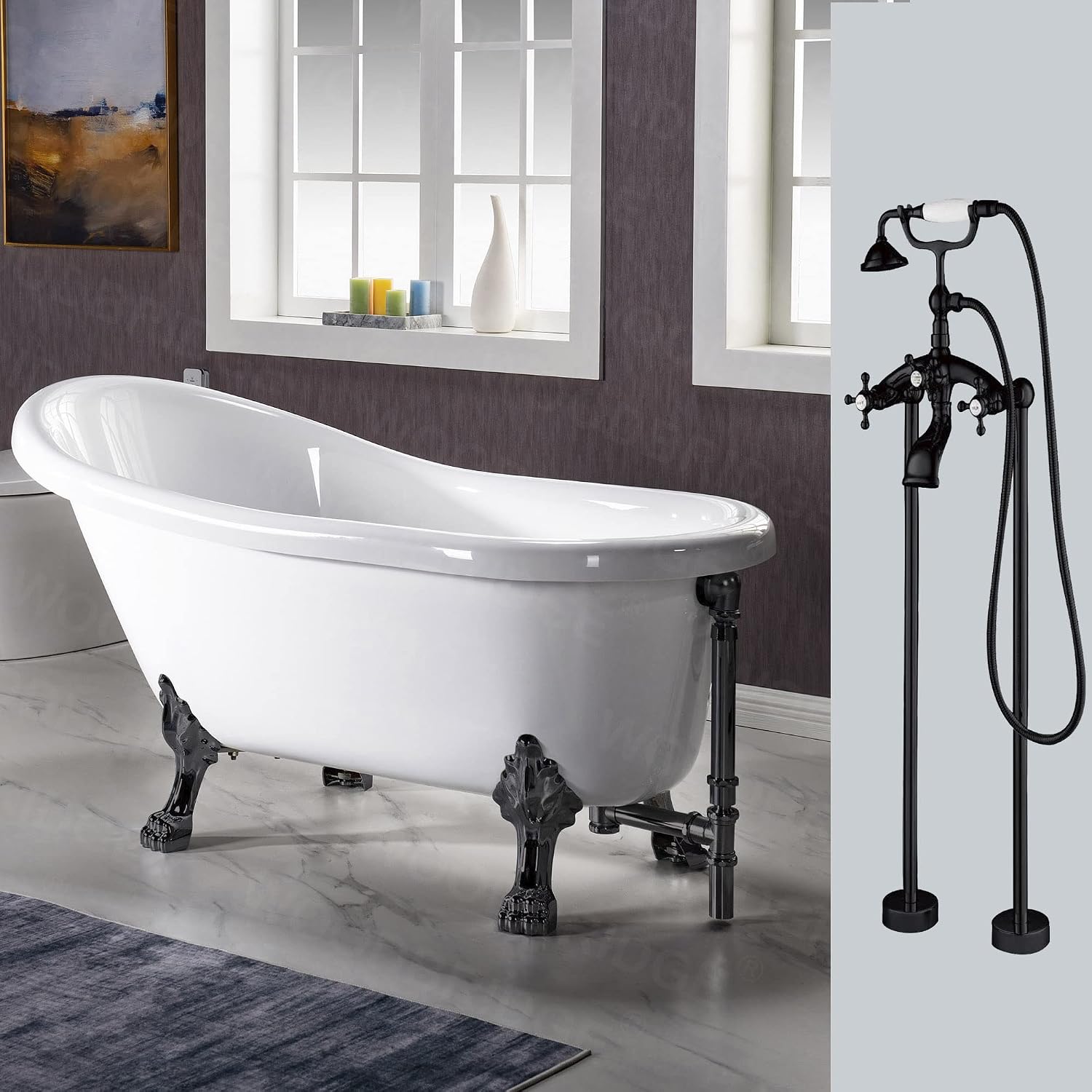 WOODBRIDGE BTA1521-MB-Feet Drain + MB Bathtub, Matte Black