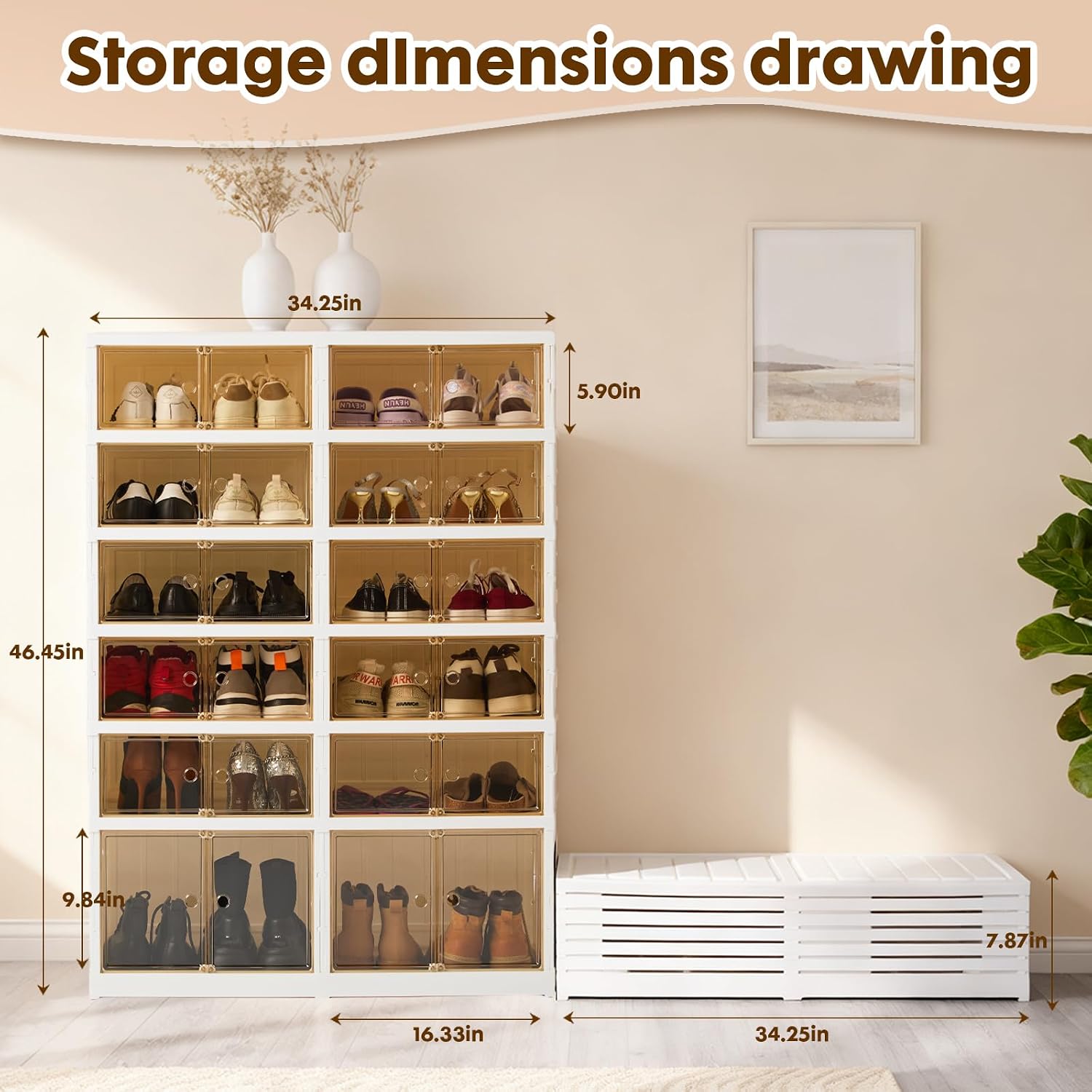 Collapsible Shoe Rack Organizer Foldable Shoe Cabinet with Doors, Large Plastic Folding Shoe Cabinet, Easy Assembly Shoe Shelves Organizer for Entryway (6Tiers,24Pairs)