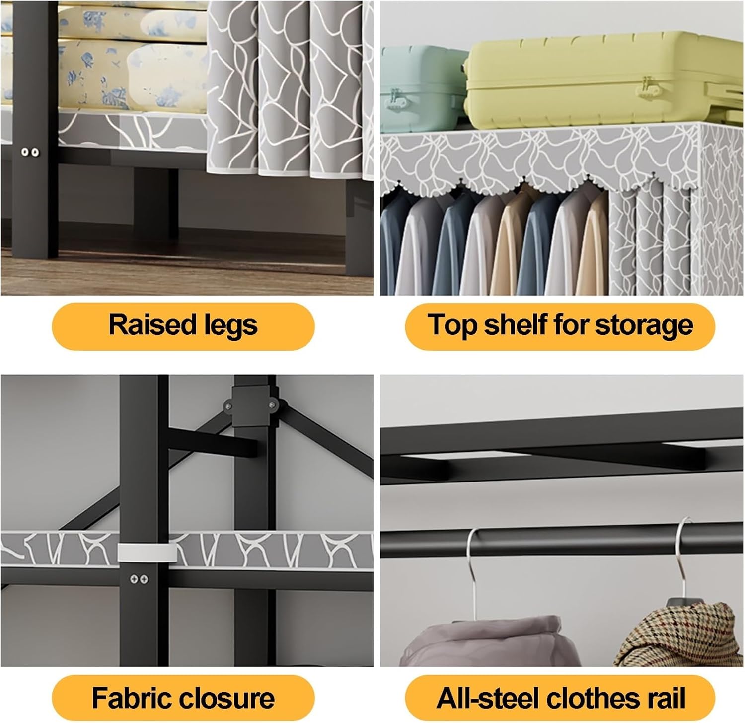Metal Wardrobe Closet With Cover Clothes Rack Freestanding Metal Garment Rack For Hanging Clothes Foldable Clothes Coat Storage Organizer With Shelves(Pink1,168cm/66.1inch)