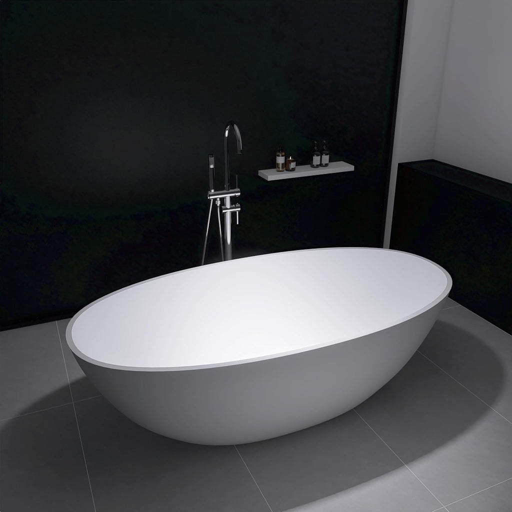Tubcraft 71' Stone Resin Freestanding Bathtub, Modern Solid Surface Luxury Stand Alone Soaking Tub with Pop-up Drain and Overflow, Matte White,303MW1800