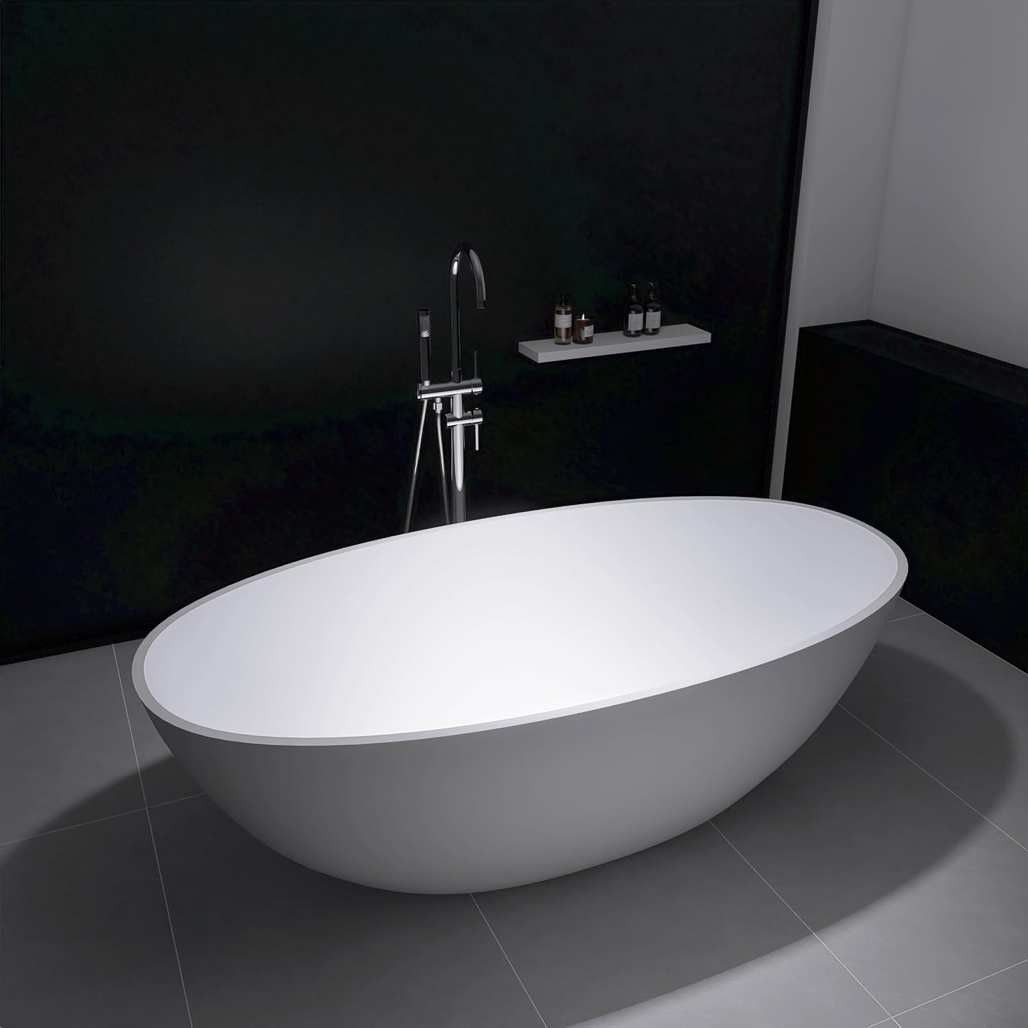 Tubcraft 71' Stone Resin Freestanding Bathtub, Modern Solid Surface Luxury Stand Alone Soaking Tub with Pop-up Drain and Overflow, Matte White,303MW1800