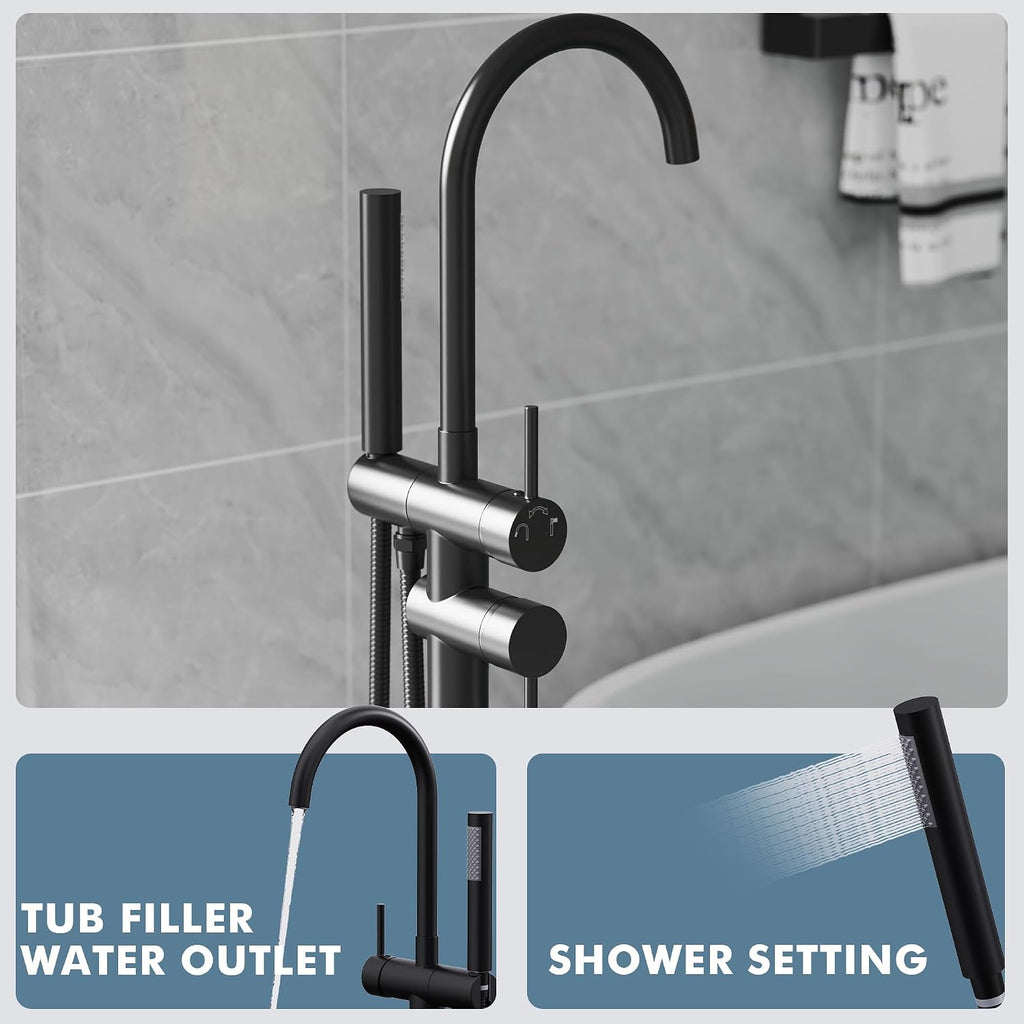 GIMILI Free Standing Tub Filler Bathtub Faucet Stand Alone Matte Black
