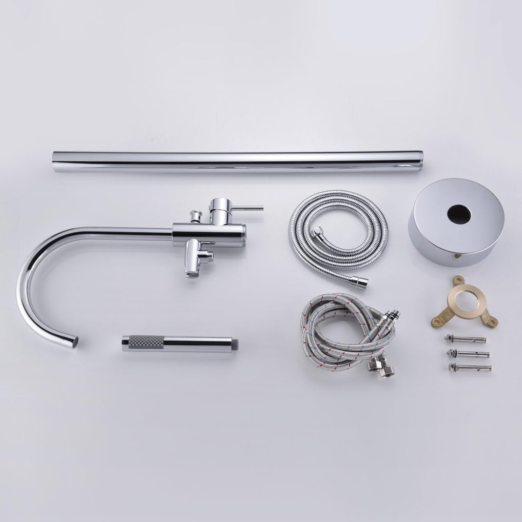 Freestanding Tub Filler Bathtub Faucet Chrome Single Handle Floor Mounted Faucets with Handheld Shower