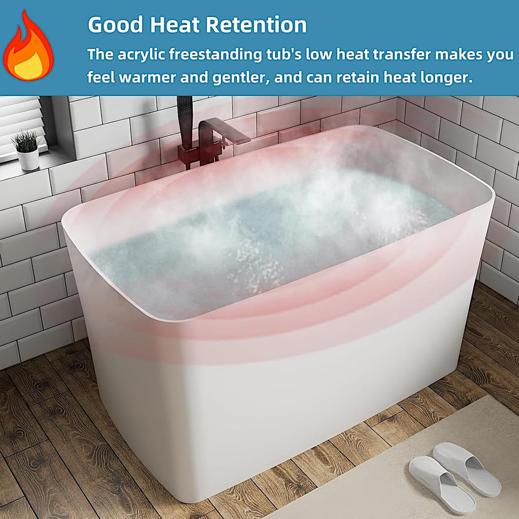 Acrylic Freestanding Bathtub - 49 Inch Square Japanese Soaking Tub with Seat, Chrome Pop-Up Drain, Overflow - cUPC Certified, Glossy White