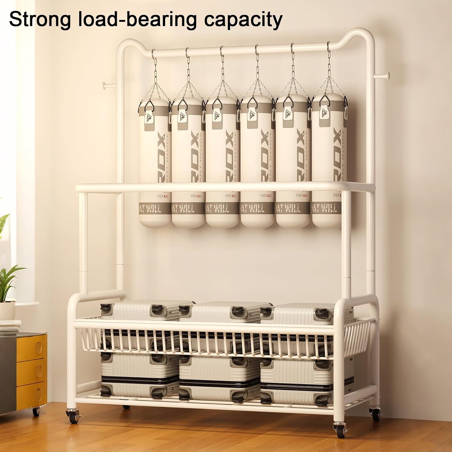 Portable Clothes Rack With Wheels,Metal Garment Rack With Storage Shelves And Coat/Hat Hooks,Freestanding Clothing Organizer Racks For Hanging Clothes,Black/White(White,80cm(31.5in))