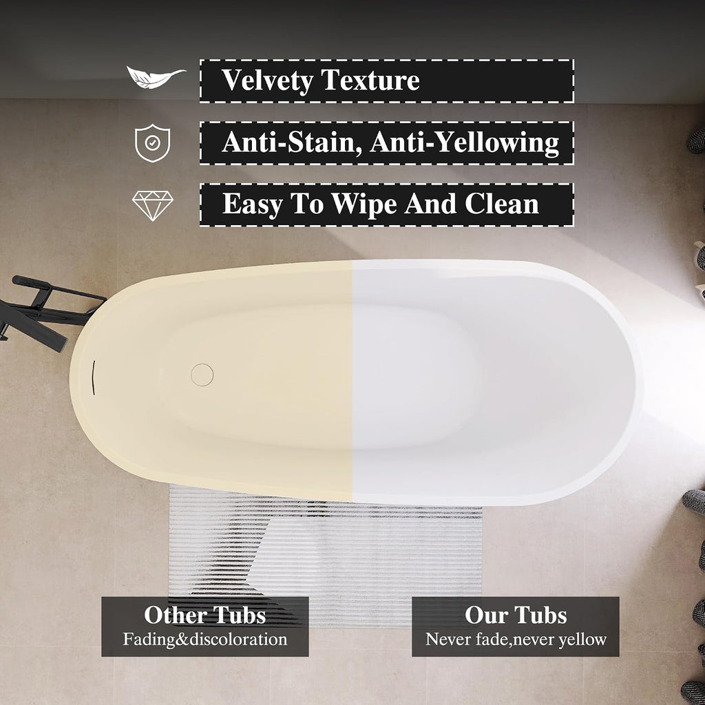 67' High-back Acrylic Tub, Freestanding Bathtubs, Soaking Tubs with Integrated Overflow and Drain, cUPC Certified