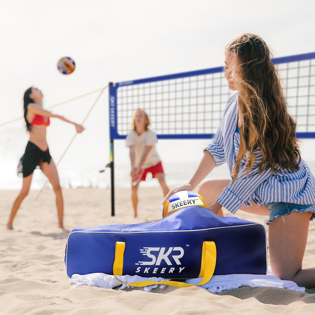 SKEERY Outdoor Heavy Duty Volleyball Net Set, Anti-Sag Design, Adjustable Aluminum Poles, Portable Volleyball Net for Backyard,Grass and Beach