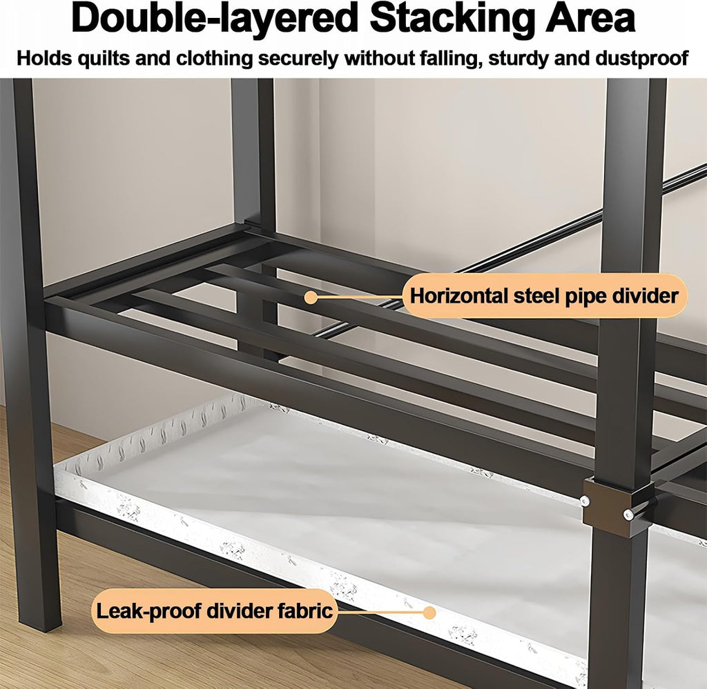 Foldable Wardrobe Closet with Cover, Portable Metal Garment Rack with Hanging Rods, Clothing Rack for Hanging Clothes, Storage Organizer for Bedroom(Grey,152cm/59.8inch)