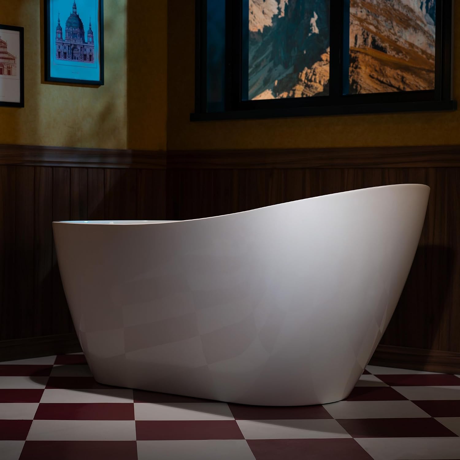 WOODBRIDGE 59' Acrylic Freestanding Bathtub Contemporary Soaking White Tub with Chrome Overflow and Drain,White