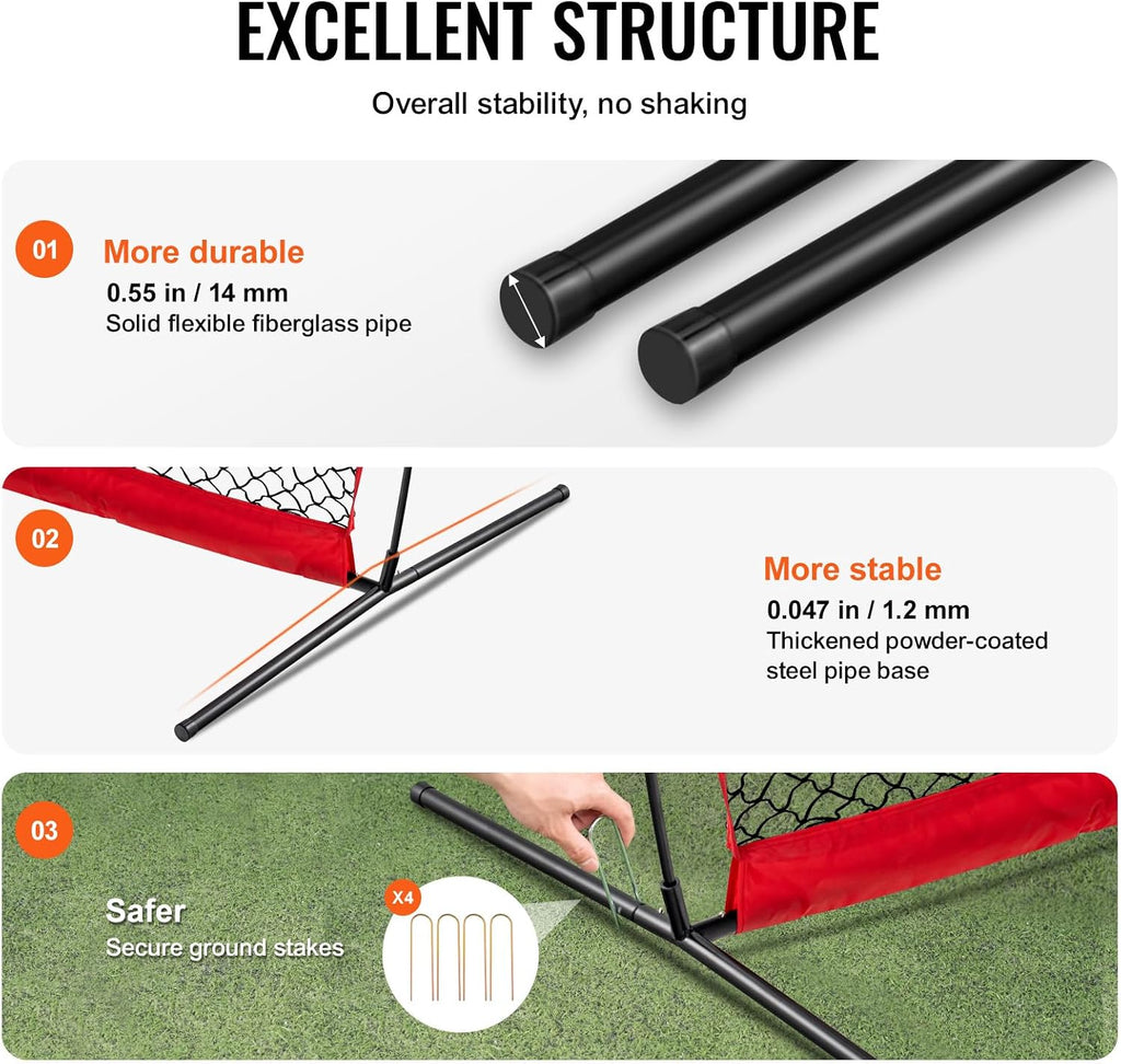 VEVOR 7X7ft/12X9ft/16X10ft/20x10ft Barricade Backstop Net, Ball Sports Barrier Netting, Portable Practice Net for Baseball Softball Lacrosse Hockey Basketball Equipment Training Net