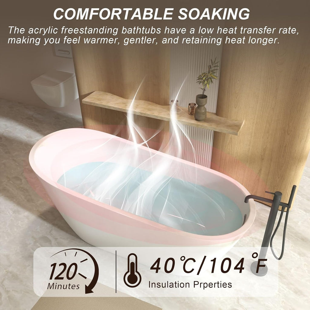 67' Acrylic Freestanding Bathtub, Special-Shaped Slipper Soaking Tub with Chrome Overflow & Pop-Up Drain, cUPC Certified Free Standing Tub for Bathrooms, Gloss White