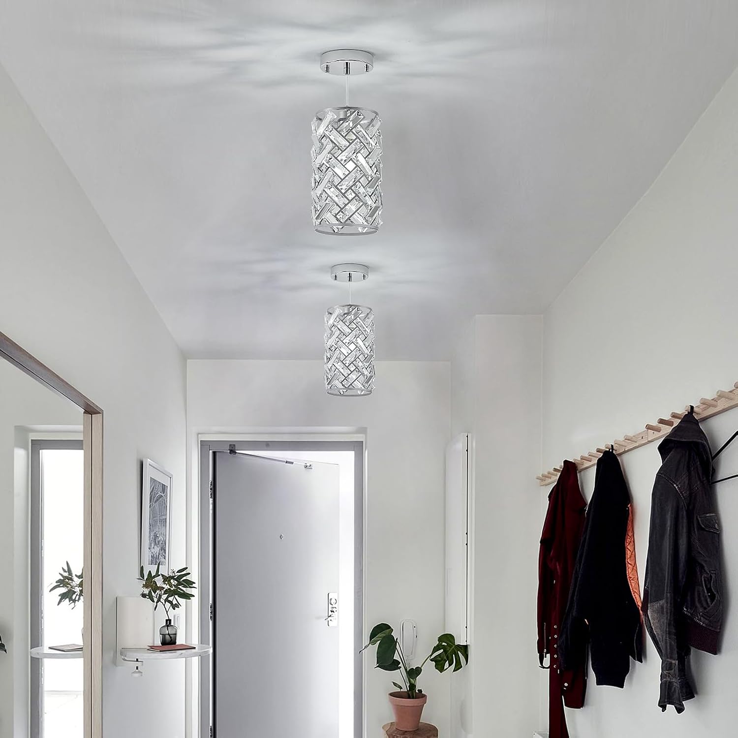 CATINER Modern Chrome Pendant Light, Mini Crystal Chandelier, Adjustable Lighting Fixture for Kitchen Island, Dining Room, Bedroom (Set of 3)