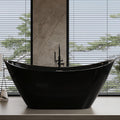 68' Edeyeu Stylish Freestanding Bathtub - Modern Soaker Tub With Double Backrest, Extra Deep Soaking Tub for Full Immersion Bathing, Ergonomically Designed Freestanding Bathtubs with Drain Black